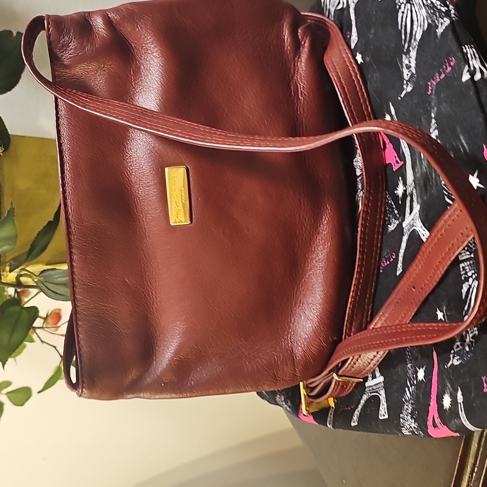 Jacques Esterel Crossbody Bag, Purse, Leather, Burgundy. Made in Paris